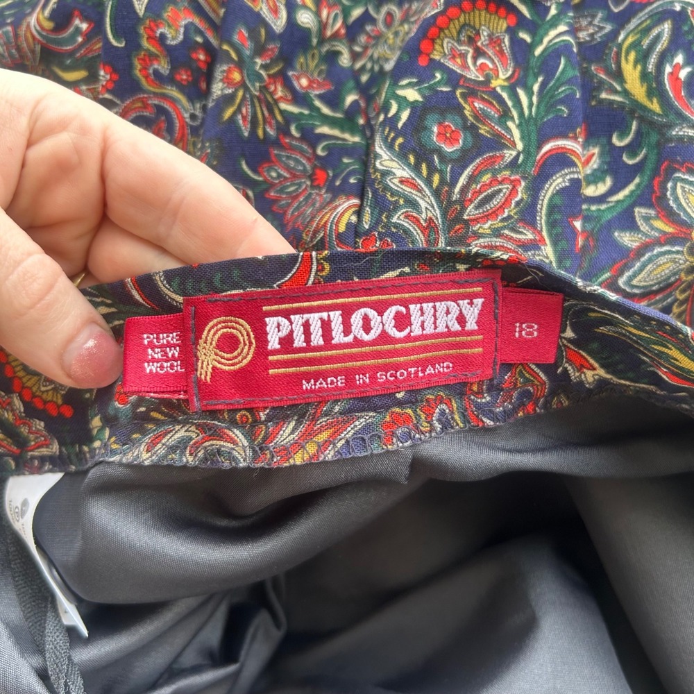 Vintage Pitlochry Scotland Wool Paisley Pleated Midi Skirt Womens 18 Cottagecore - Picture 3 of 7